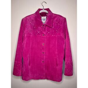 Atlantic Beach Magenta Hot Pink Suede Leather Western Sparkle Studded Jacket XL